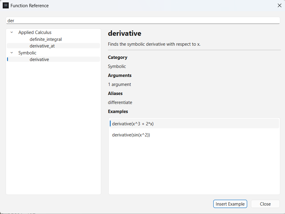 SumWise Function Reference showing derivative documentation.